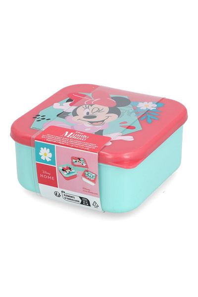 Stor 3-Piece Minnie Mouse Themed Square Shaped Plastic Nesting Snack Box Set