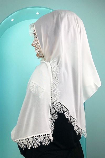 Paciqa Women's Mother Chiffon Lace Needle Embroidered Ecru Hijab Prayer Mevlüt Cover Evening Dress Shawl 70X150