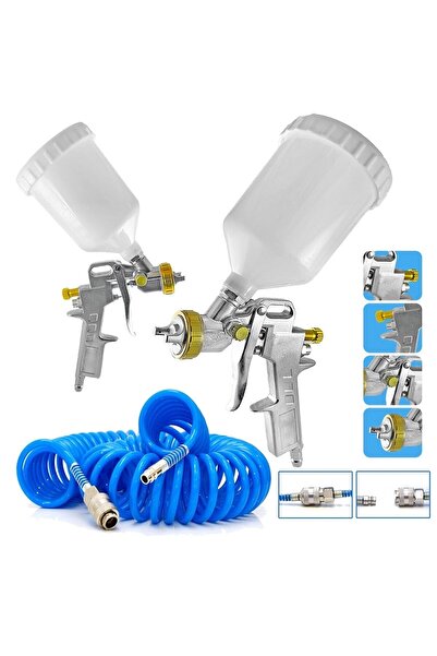 rigour Kompresör Üstten Depo 1,3mm Boya Tabancası,spiral Hava Hortumu15 Mt Ha...