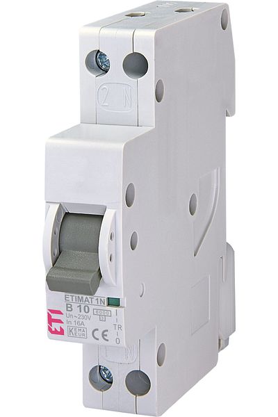 Eti Circuit breaker MCB, 1P+N, 10A, 6kA, Curve B, ETIMAT 1N, 002191102, ETI