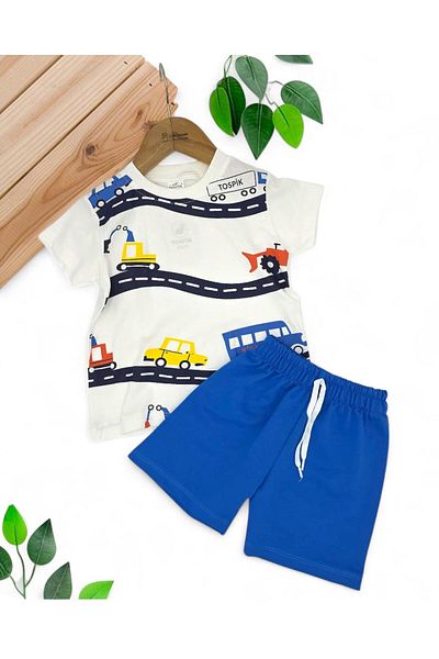 Ege Bebek Boy's Summer Car Printed 2-3-4-5 Years Shorts Bottom Top Set