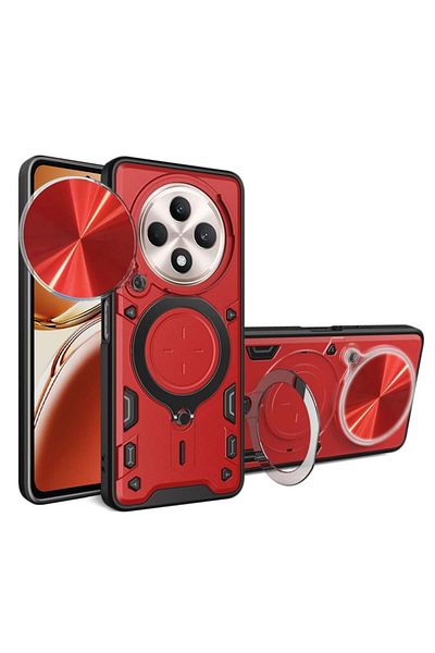 SKYDDAR INNOVATION Case for Oppo Reno12 F / Reno12 FS, CamGuard Pro, Magnet Ring, Camera Protection, sticker set, Red