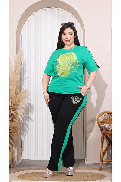 Kokostrendi Lemon Crystal Stone Tracksuit Set - Green