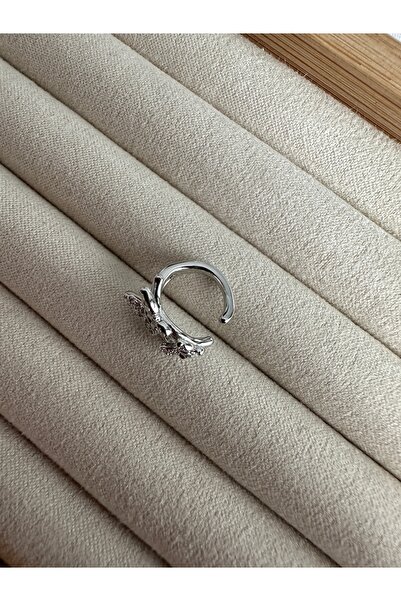 ringbox Gümüş Renkli Çift Kelebekli Taşlı Kıkırdak Küpe Earcuff