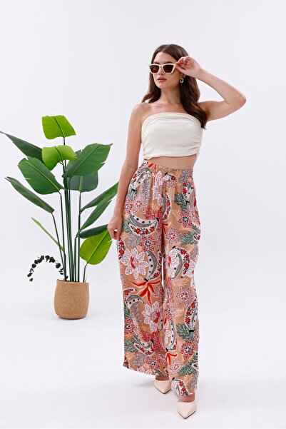 Pulli Collection Colorful Floral Patterned Viscose Palazzo Trousers