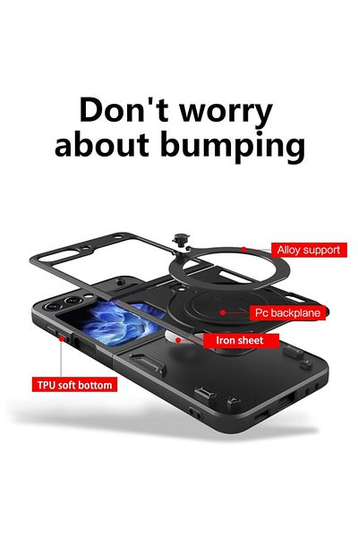 SKYDDAR INNOVATION Husă pentru Samsung Galaxy Z Flip5, CamGuard Pro, inel magnetic, protecție cameră, set autocolante, albastră