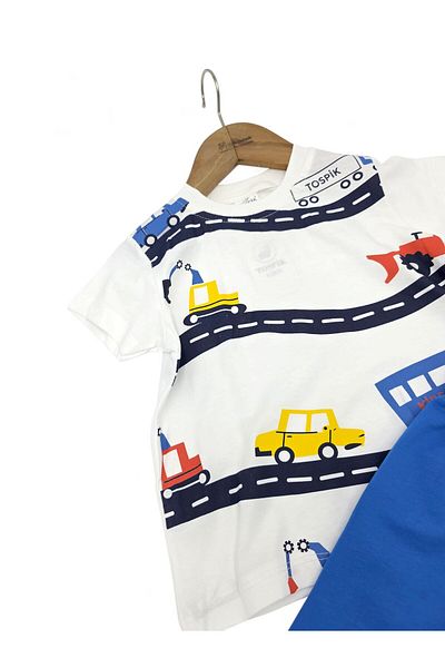 Ege Bebek Boy's Summer Car Printed 2-3-4-5 Years Shorts Bottom Top Set