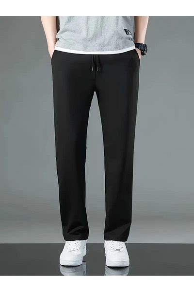 GERLAY Men's Black Comfortable Fit Flat Leg Tracking Pants