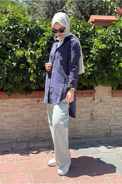 Moda Rosa 25Y7018 - Dark Blue - Liyosol Single Pocket Shirt