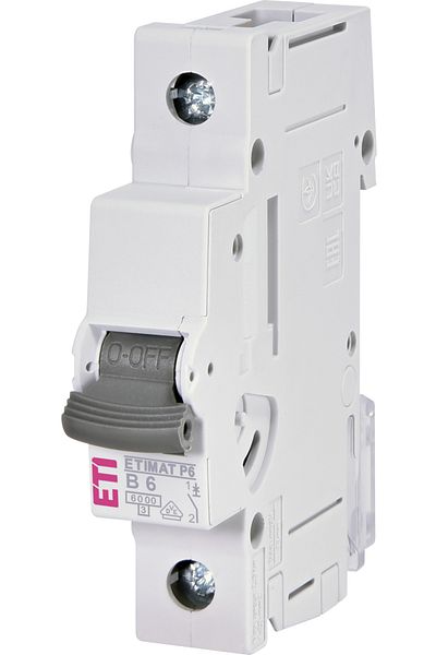 Eti MCB circuit breaker, 1P, 6A, 6kA, Curve B, ETIMAT P6, 001900007, ETI