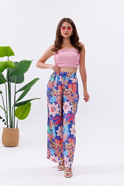 Pulli Collection Colorful Floral Patterned Viscose Palazzo Trousers
