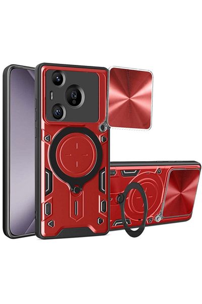 SKYDDAR INNOVATION Case for Huawei Pura 70 Pro, CamGuard Pro, Magnetic Ring, Camera Protection, sticker set, Red
