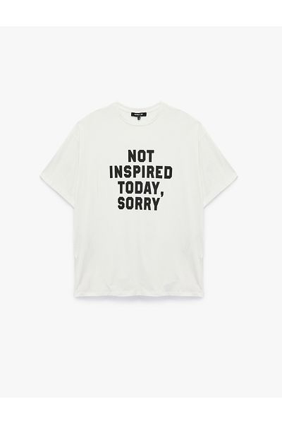 Koton Short Sleeve Crew Neck Printed Slit Oversize Sports T-Shirt