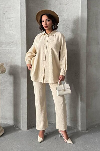Moda Rosa 25Y7558 - Bej - Tarz Pants Suit