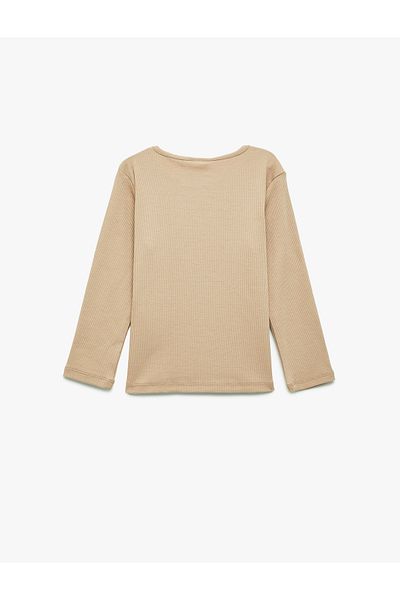 Koton Teddy Bear Embroidered Long Sleeve Crew Neck Cotton T-Shirt