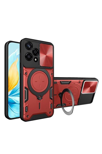 SKYDDAR INNOVATION Case for Honor 200 Lite, CamGuard Pro, Magnetic Ring, Camera Protection, sticker set, Red