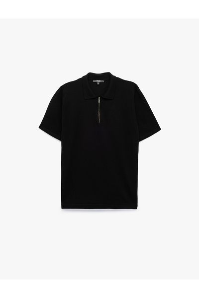 Koton Viscose Regular Fit Polo Neck Half Zipper Short Sleeve Knitwear T-Shirt