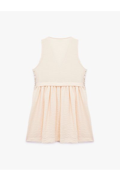 Koton V Neck Sleeveless A-Line Mini Crochet Detail Viscose Dress