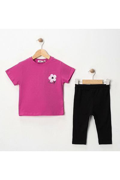 MK Mukko Kids Girls' Floral Printed Basic Seasonal/Summer Leggings T-Shirt Bottom Top Set