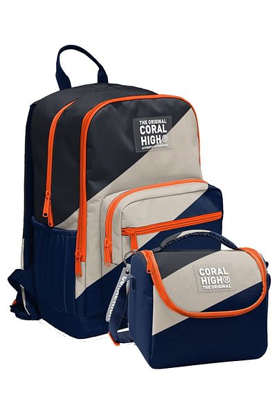 Coral High Set rucsac și nutriție pentru școala primară și gimnazială - culoare bleumarin bej pentru băieți