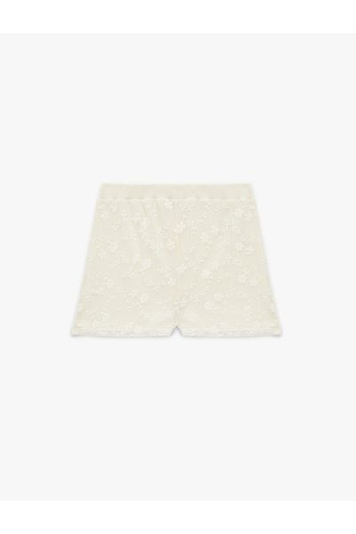 Koton Openwork Floral Lace Micro Shorts with Two Different Fabrics