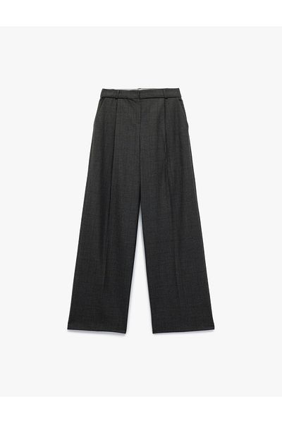 Koton Wide Leg High Waist Palazzo Pants with Pockets and Pleat Detail