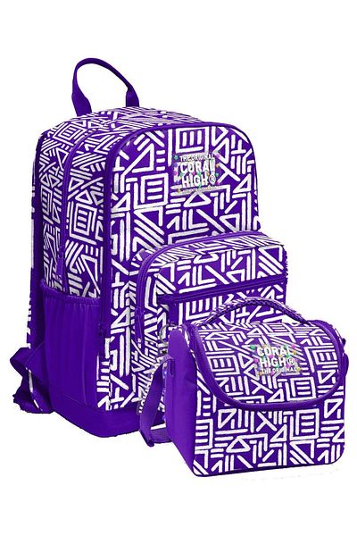 Coral High Set rucsac și nutriție pentru școala primară și gimnazială - violet alb geometric pentru fete