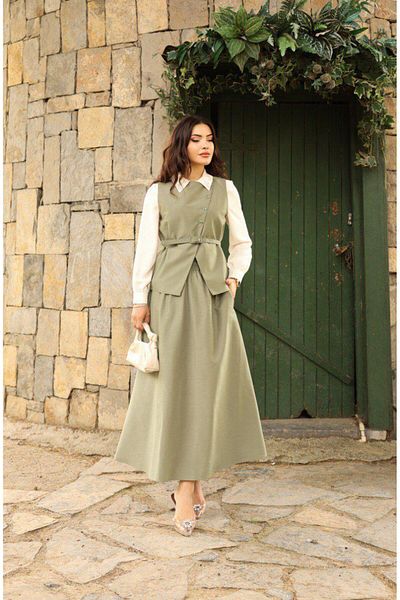Dadali Belted Vest Suit Khaki