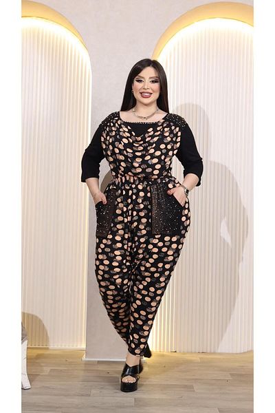 Kokostrendi Polka Dot Crystal Stone Shalwar Suit - Black