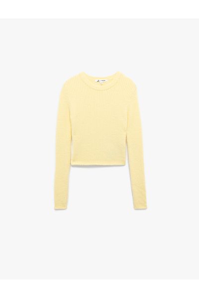 Koton Long Sleeve Crew Neck Slim Fit Textured Knitwear Crop Sweater