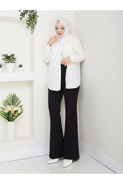 Moda İncir Spanish Cuff Trousers with Elastic Waist