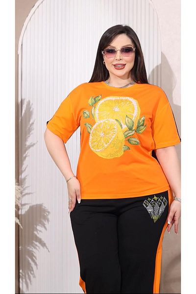 Kokostrendi Lemon Crystal Stone Tracksuit Set - Orange