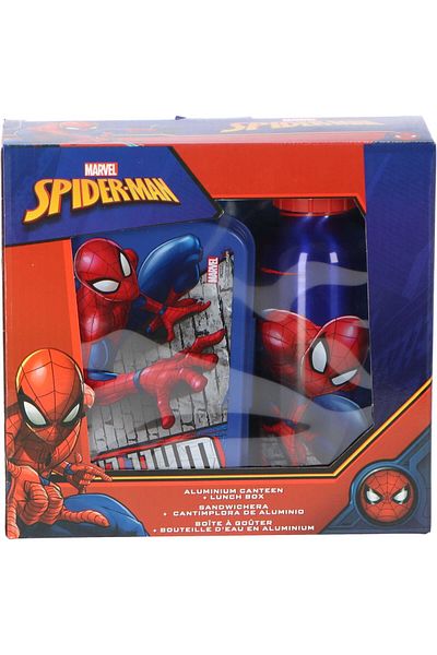 SPIDERMAN Set of plastic sandwich box, BPA-free, and aluminum water bottle, 400 ml, multicolor, Spiderman