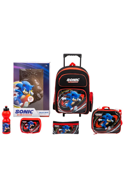 Marvel مجموعة حقيبة ظهر مدرسية بعجلات سونيك القنفذ، مكونة من 5 قطع