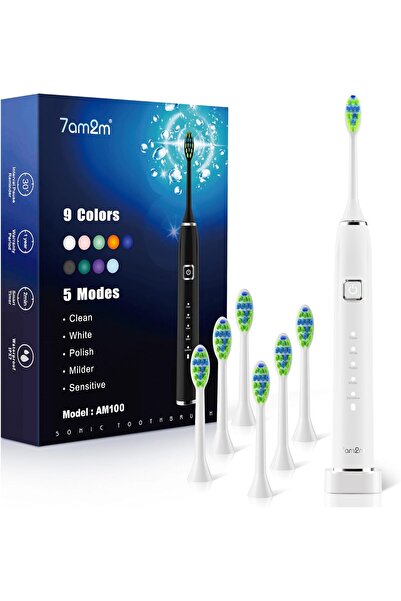 7am2m فرشاة أسنان كهربائية سونيك مع 6 رؤوس فرشاة للبالغين والأطفال، شحنة واحدة لمدة 120 يومًا، سلكية