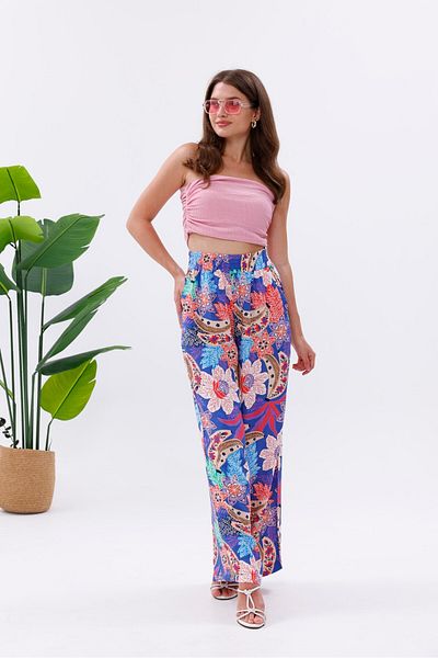 Pulli Collection Colorful Floral Patterned Viscose Palazzo Trousers