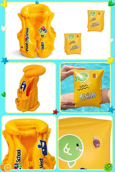Yeşil Oyuncak 3-6 Years Swimming Assistant Set Inflatable Life Jacket + Inflatable Armlet Swimming Set