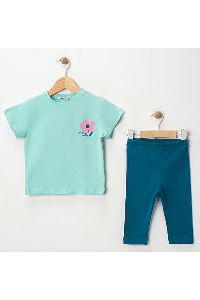 MK Mukko Kids Girls' Floral Printed Basic Seasonal/Summer Leggings T-Shirt Bottom Top Set