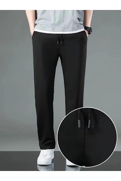 GERLAY Men's Black Comfortable Fit Flat Leg Tracking Pants