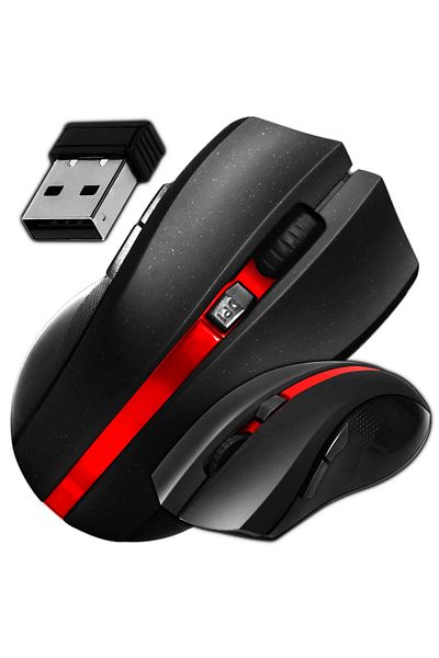 DexXer Mouse de gaming, Wireless 2.4 G, USB, Încărcare rapidă, Design ergonomic, Negru Roșu