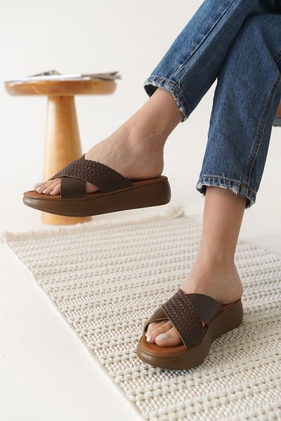 MarjinalTrendim Fayn Bitter Brown Genuine Leather Slippers