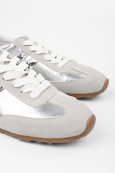 Shoeberry Women's Rylen Silver Shiny Sneaker
