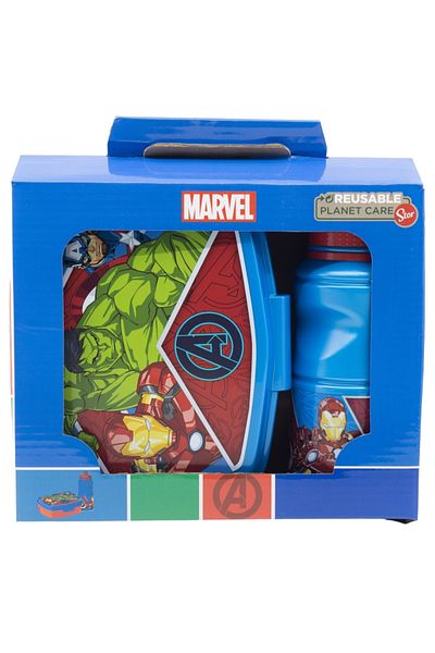 AVENGERS Set of 400 ml water bottle and sandwich box, multicolor, plastic, BPA-free, Avengers, Marvel