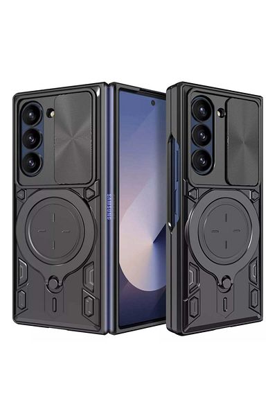 SKYDDAR INNOVATION Husă pentru Samsung Galaxy Z Fold6, CamGuard Pro, inel magnetic, protecție cameră, set autocolante, neagră