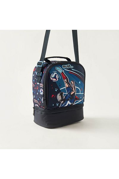 MUST Football Print 2-Compartment Lunch Bag with Adjustable Strap