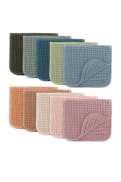 RevuBaby Muslin Burp Cloths 50X25 Cm, Pack of 10 Mouth Wipes Kosinye Colors