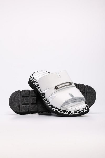 Ayakkabıhane Genuine Leather Inside and Outside White Stylish Women's Flat Slippers Ah087102611097