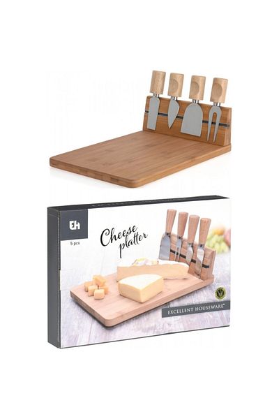 Excellent Houseware Σετ σερβιρίσματος τυριών, μπαμπού, 5 τεμάχια, 30 x 20 εκ.