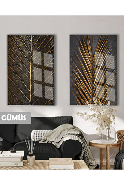 Harikabirev HARİKABİREV | ( PALM ) SET NEGRU & AUR COMBINAT FRUNZĂ | TABLO CU...