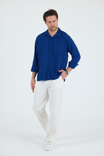 Trn JNS Ανδρικό πουκάμισο Oversize με υφή Parlement Blue Summer Aerobin